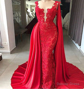 2025 Red Tulle With Appliques Long Satin Sheath Prom Dress